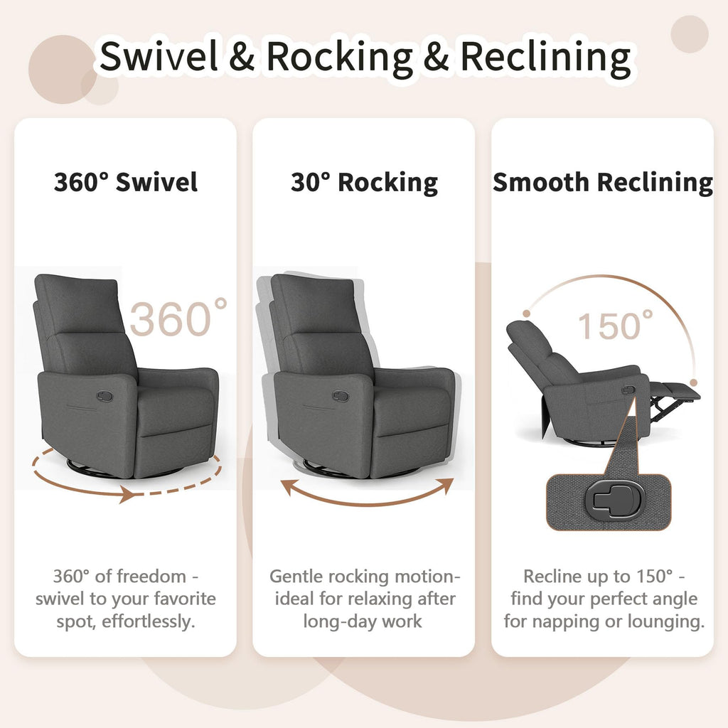 Gray Swivel Rocker Recliner Chair V6581
