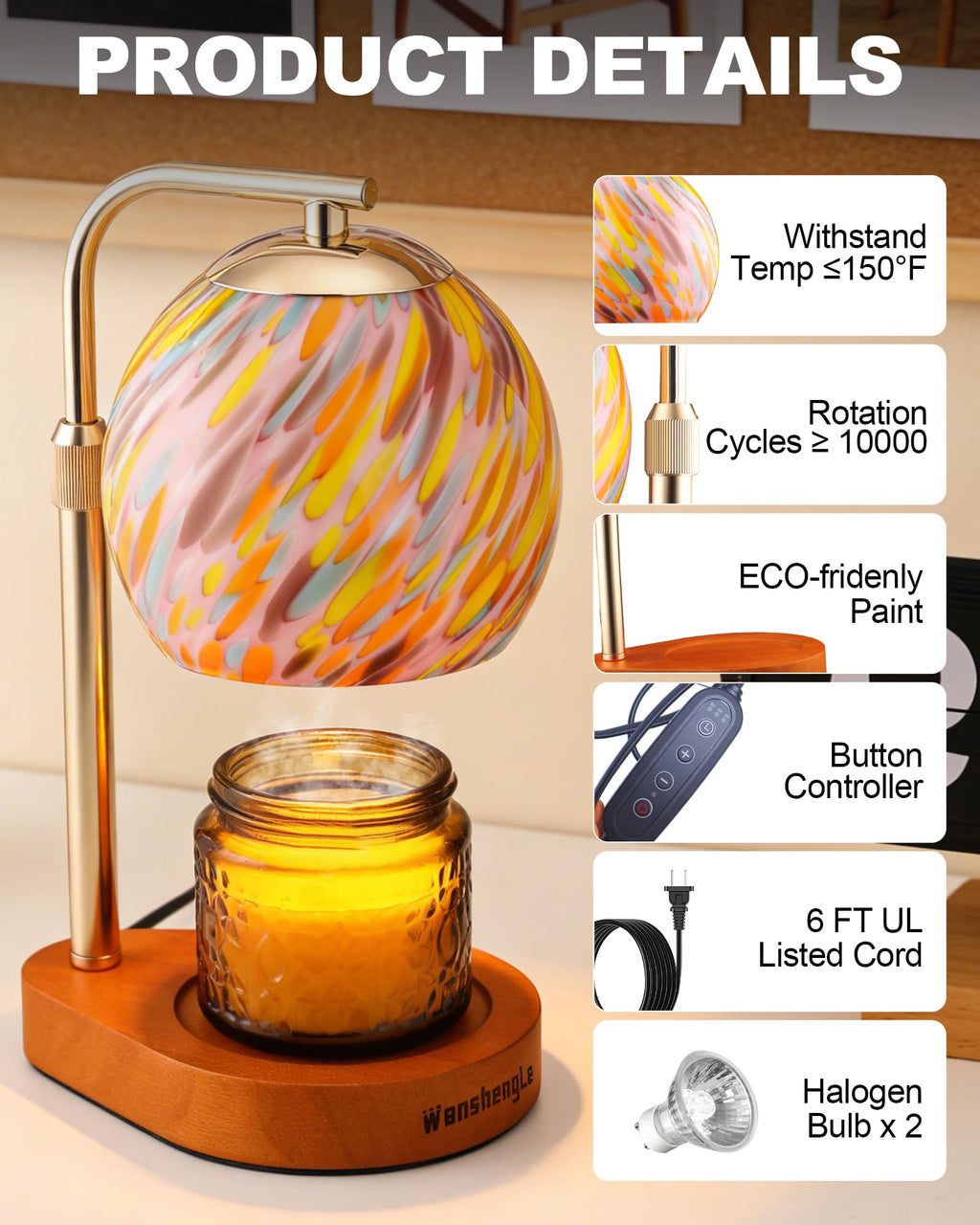 Stained Glass Candle Warmer Lamp with Adjustable Height X7388