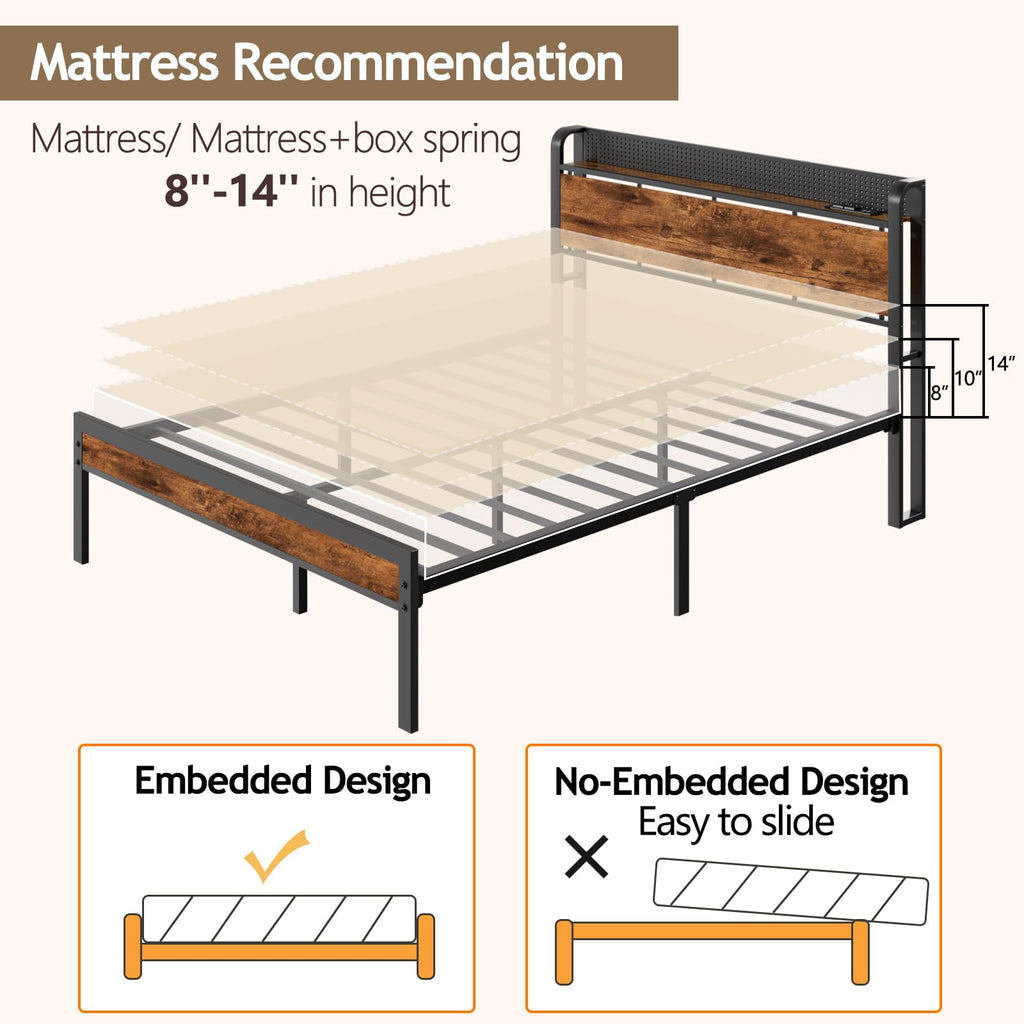 Full Bed Frame with Headboard and LED Lights R2156