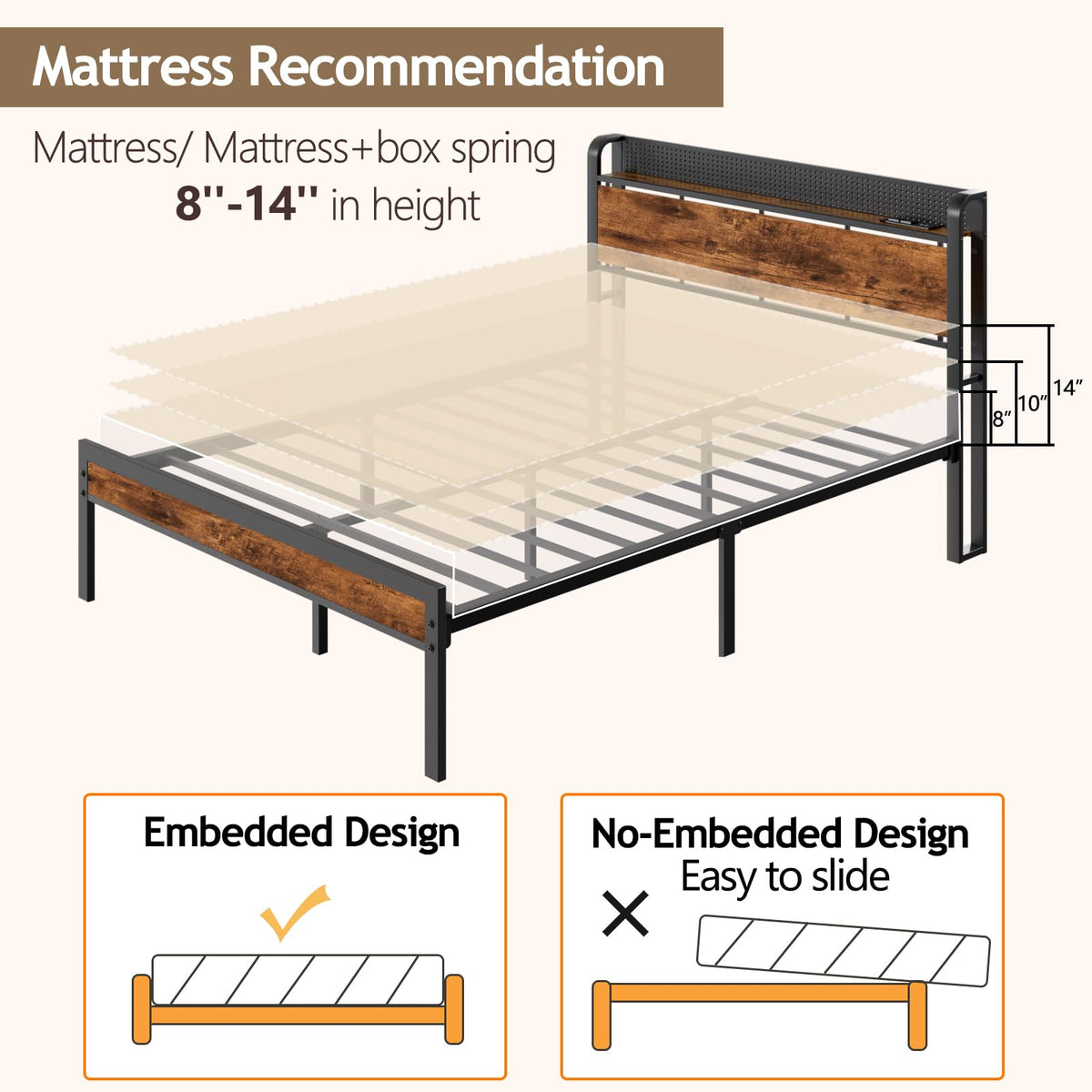Full Bed Frame with Headboard and LED Lights R2156