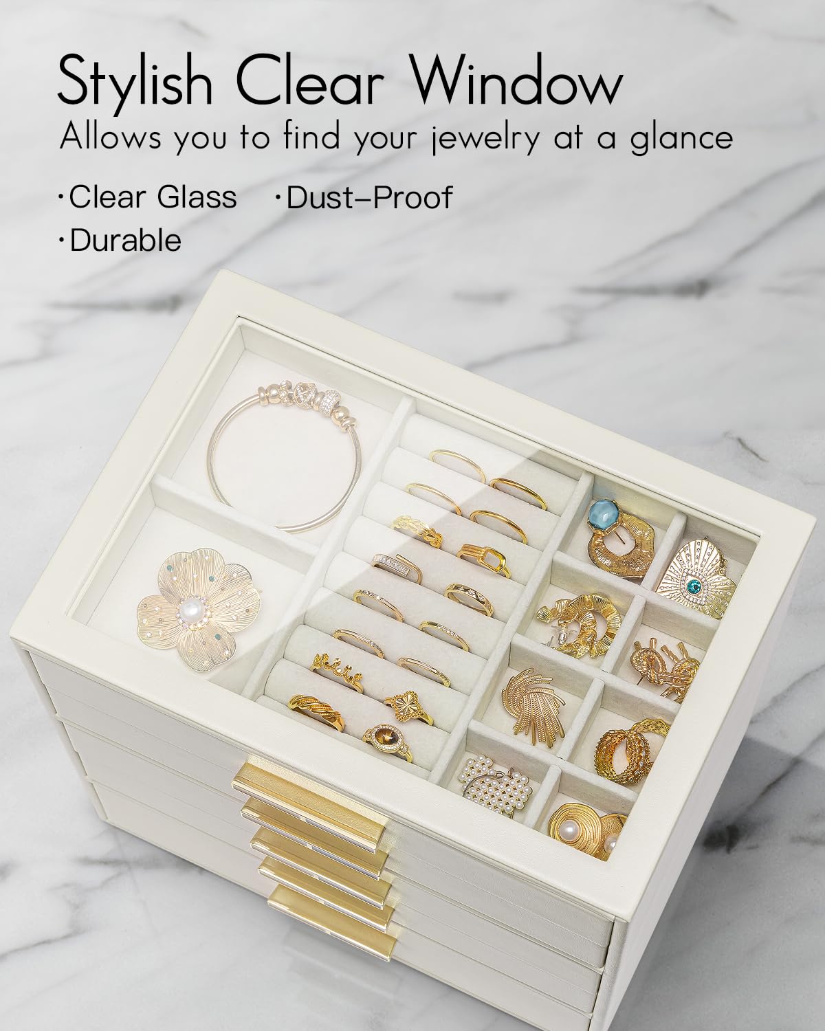 5 Layer Glass Lid Jewelry Organizer with 5 Drawers U2829