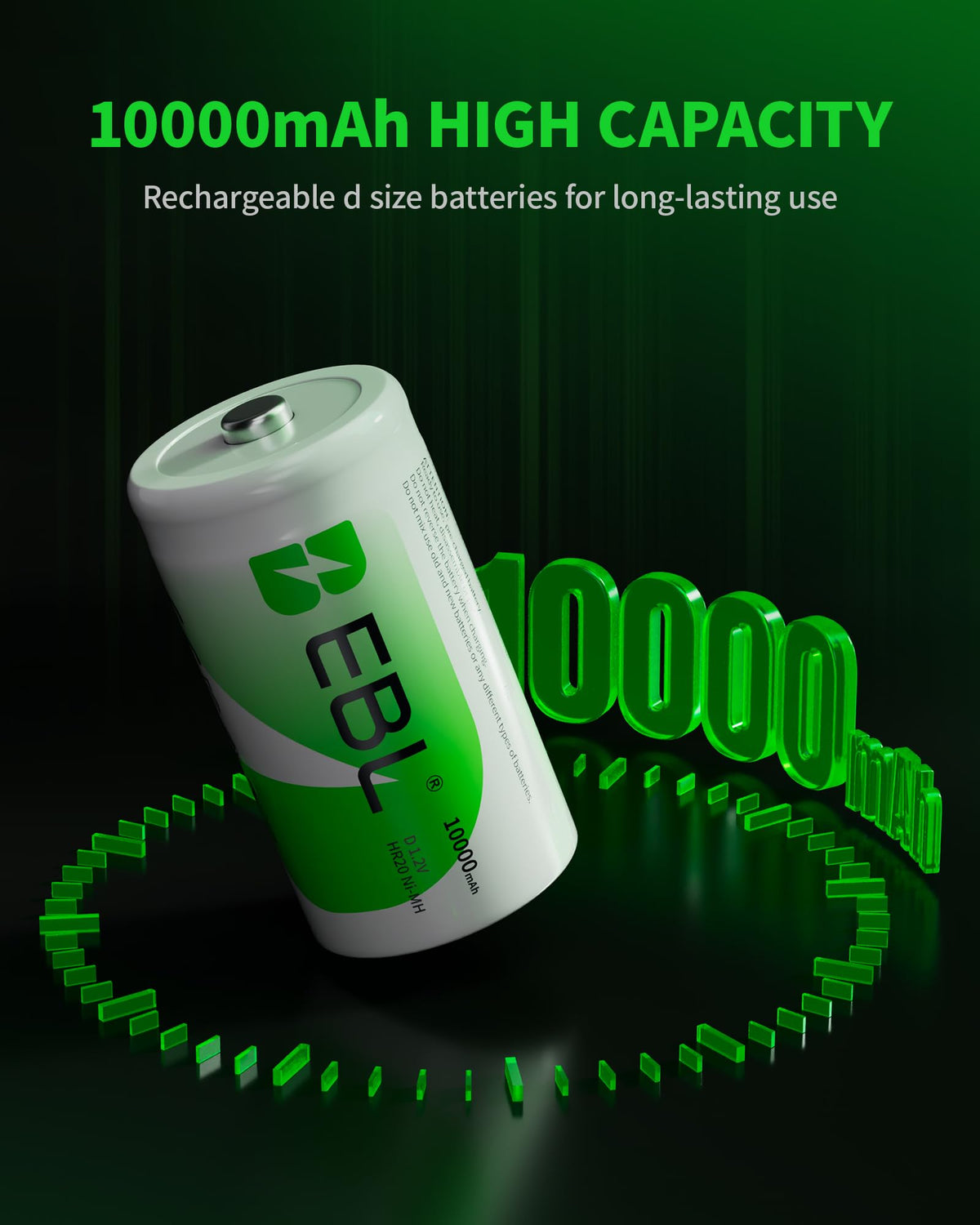 8 Pack 10000mAh Ni-MH D Rechargeable Batteries G366220