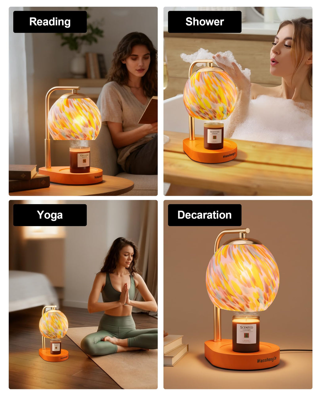 Stained Glass Candle Warmer Lamp with Adjustable Height X7388