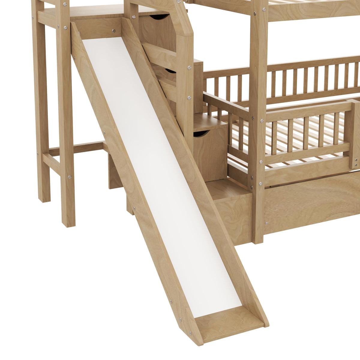 Twin Over Twin Bunk Bed with Slide and Storage Drawers V506