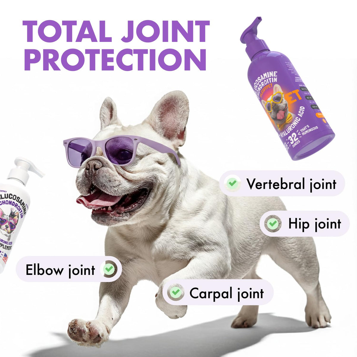 Liquid Glucosamine Chondroitin MSM Hyaluronic Acid Bacon Flavor Dog Supplement 32 oz F4668