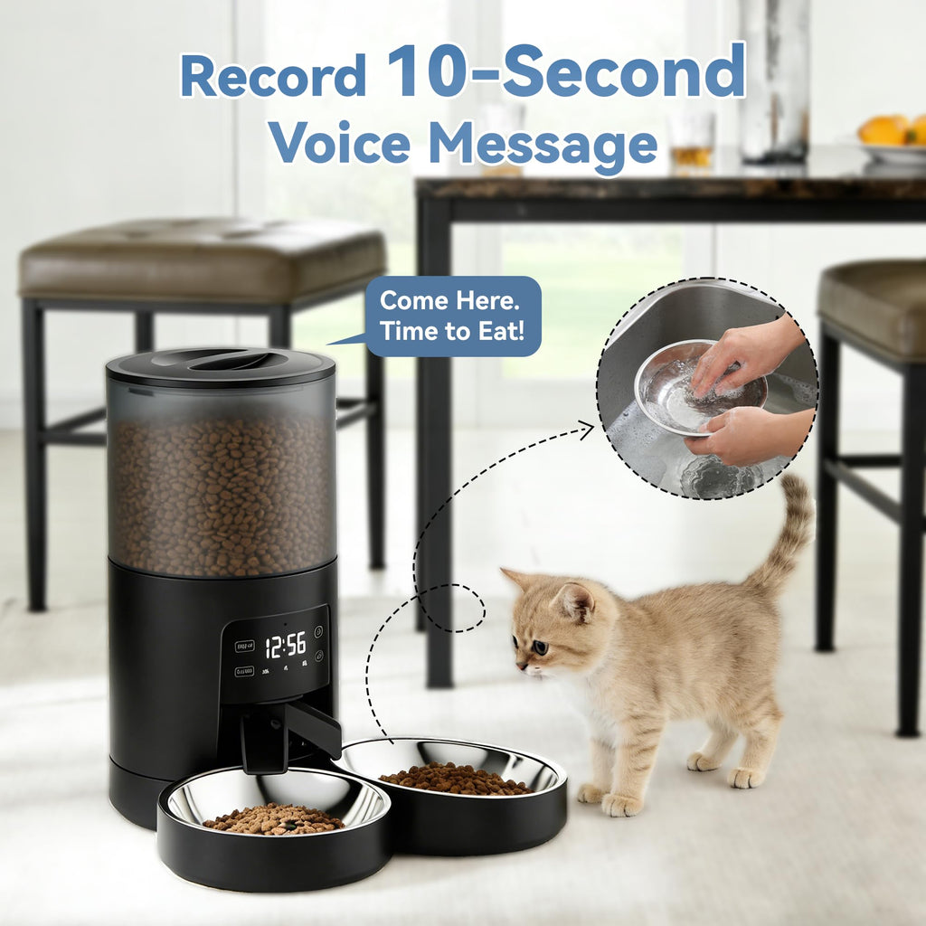 Automatic Cat Feeder for 2 Cats, 6L Black Y426