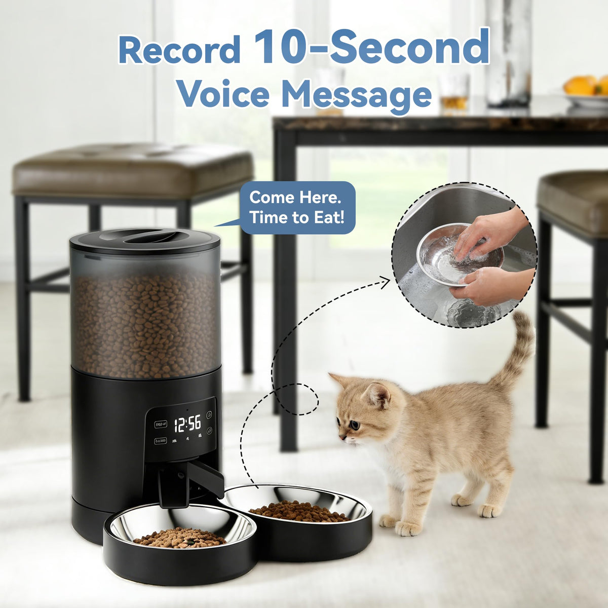 Automatic Cat Feeder for 2 Cats, 6L Black Y426