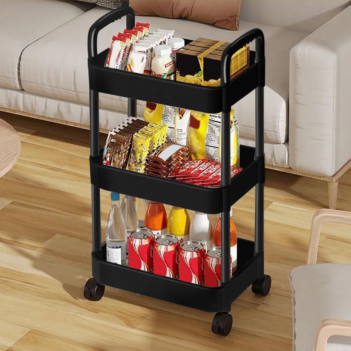 Black 3 Tier Rolling Cart H21235