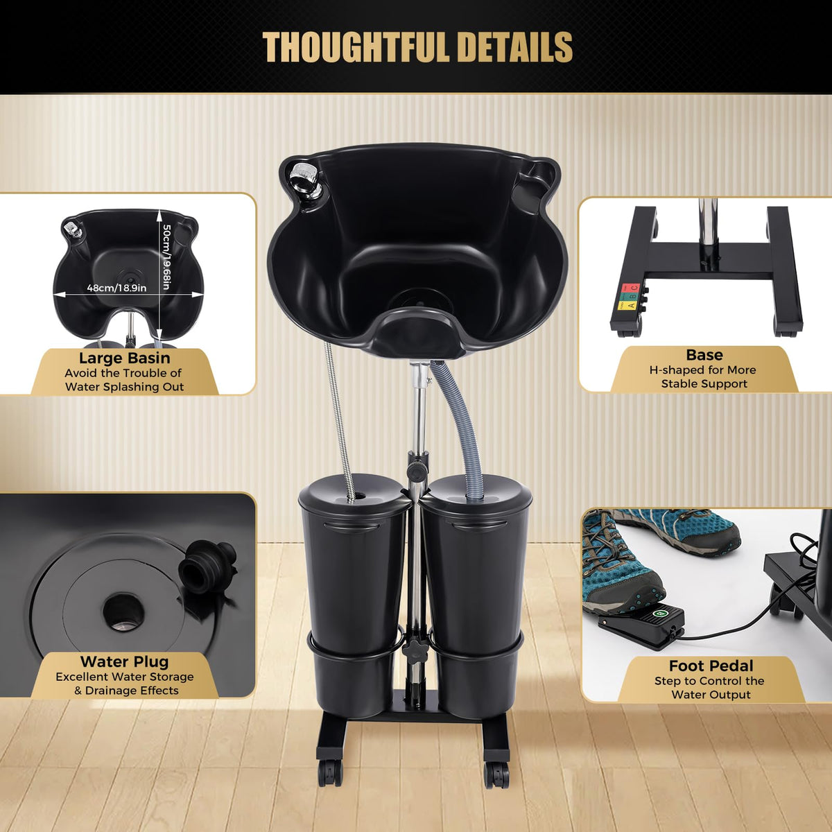 Portable Shampoo Basin with 2 Water Buckets & Electric Pump T39387