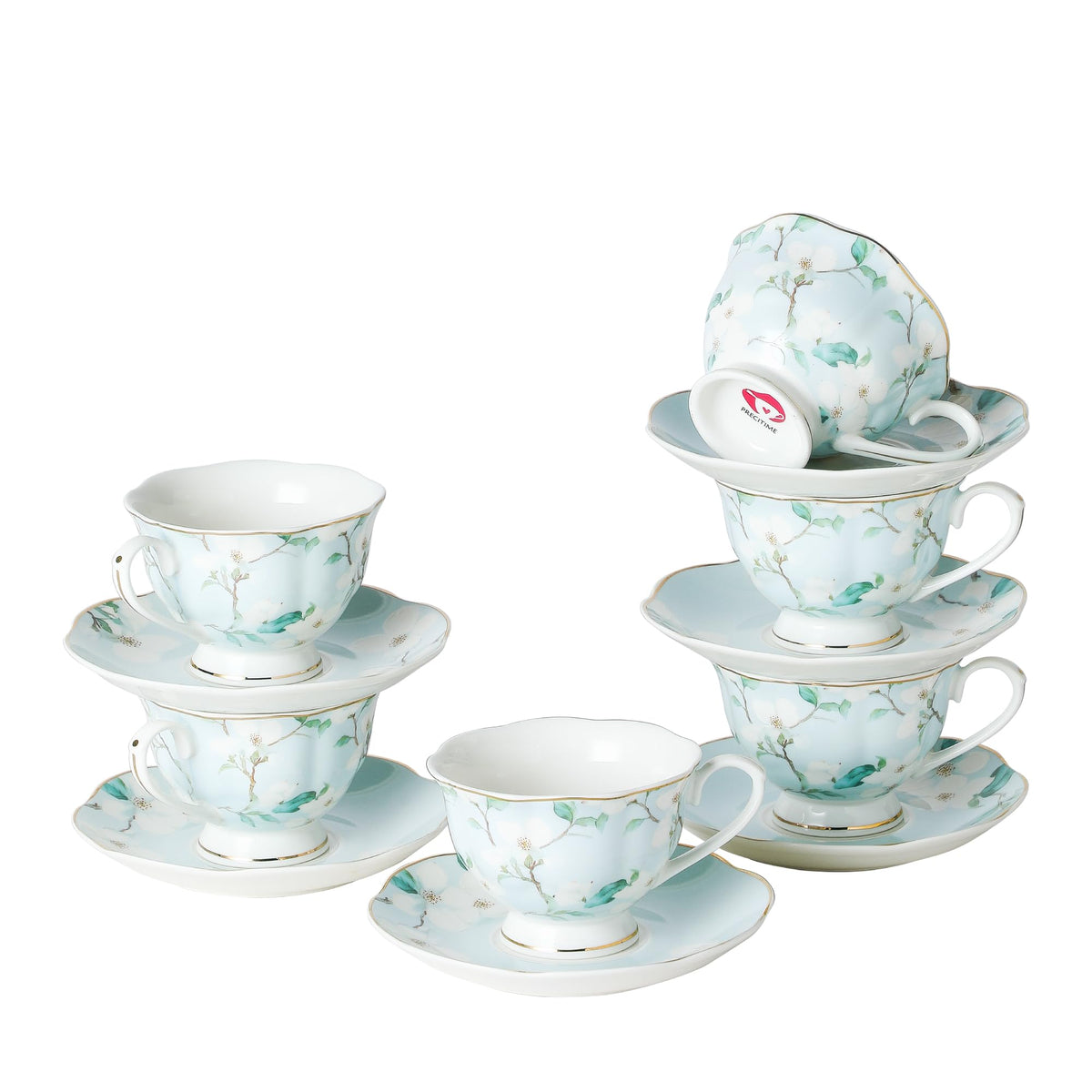 6oz Porcelain Tea Cup & Saucer Set of 6 C1333