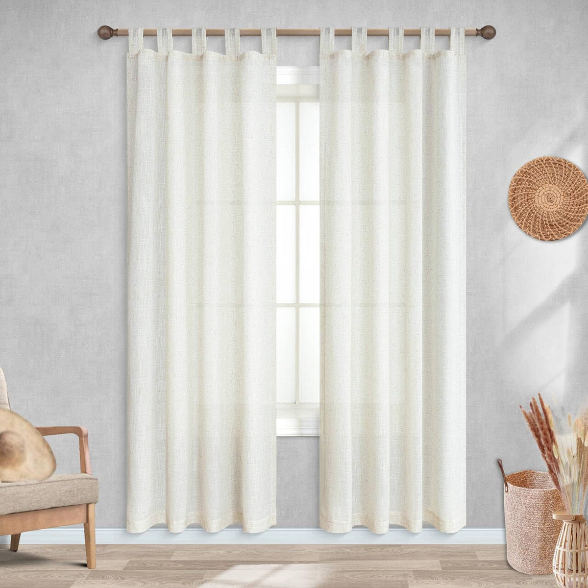 78 Inch Sheer Linen Curtains, 52" W x 78" L 2 Panels Set, Cream W454
