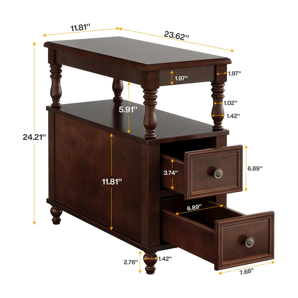 Cherry Finish Wood End Table with 2 Drawers M157913