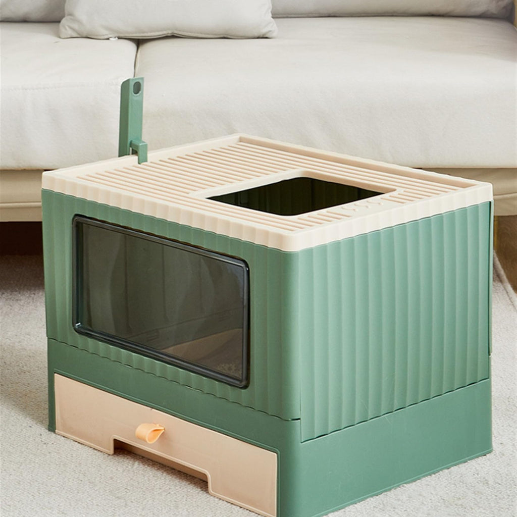Top Entry Cat Litter Box with Lid Foldable Green I5511