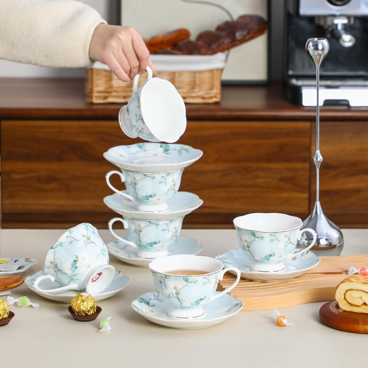 6oz Porcelain Tea Cup & Saucer Set of 6 C1333