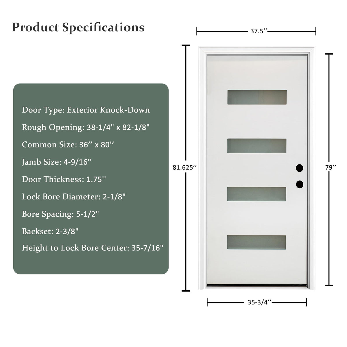 Fiberglass Exterior Front Door 36x80in Left-Hand Inswing Frosted Glass White Primed Q794