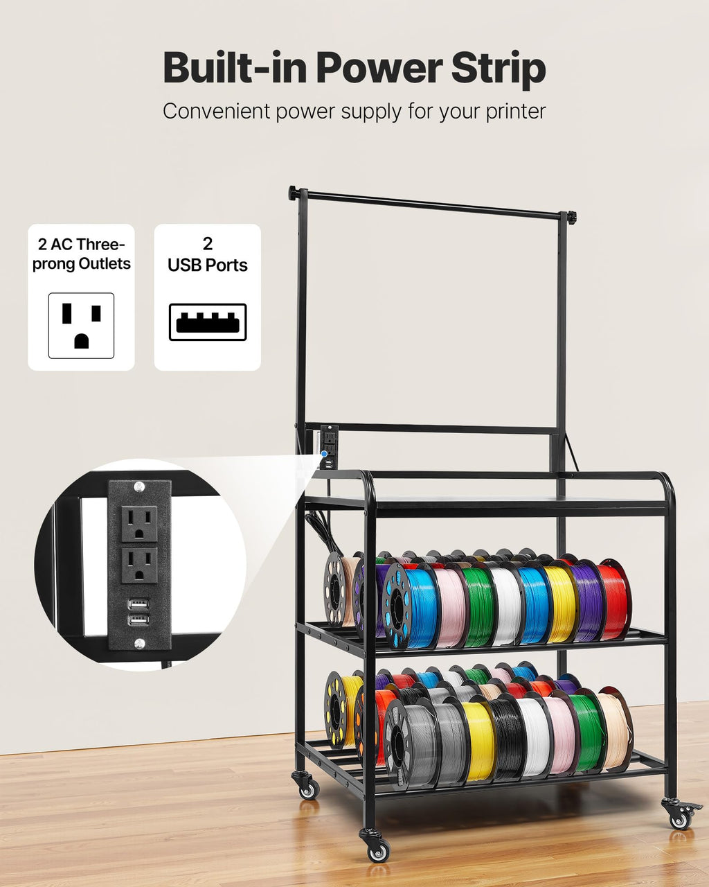 3-Tier Filament Storage Rack with Wheels W29301