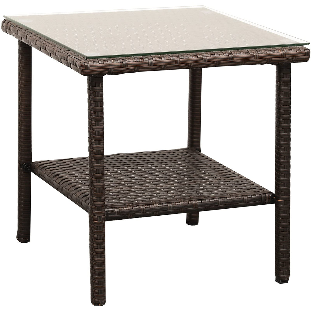 Outdoor PE Wicker Side Table with Glass Top D16004