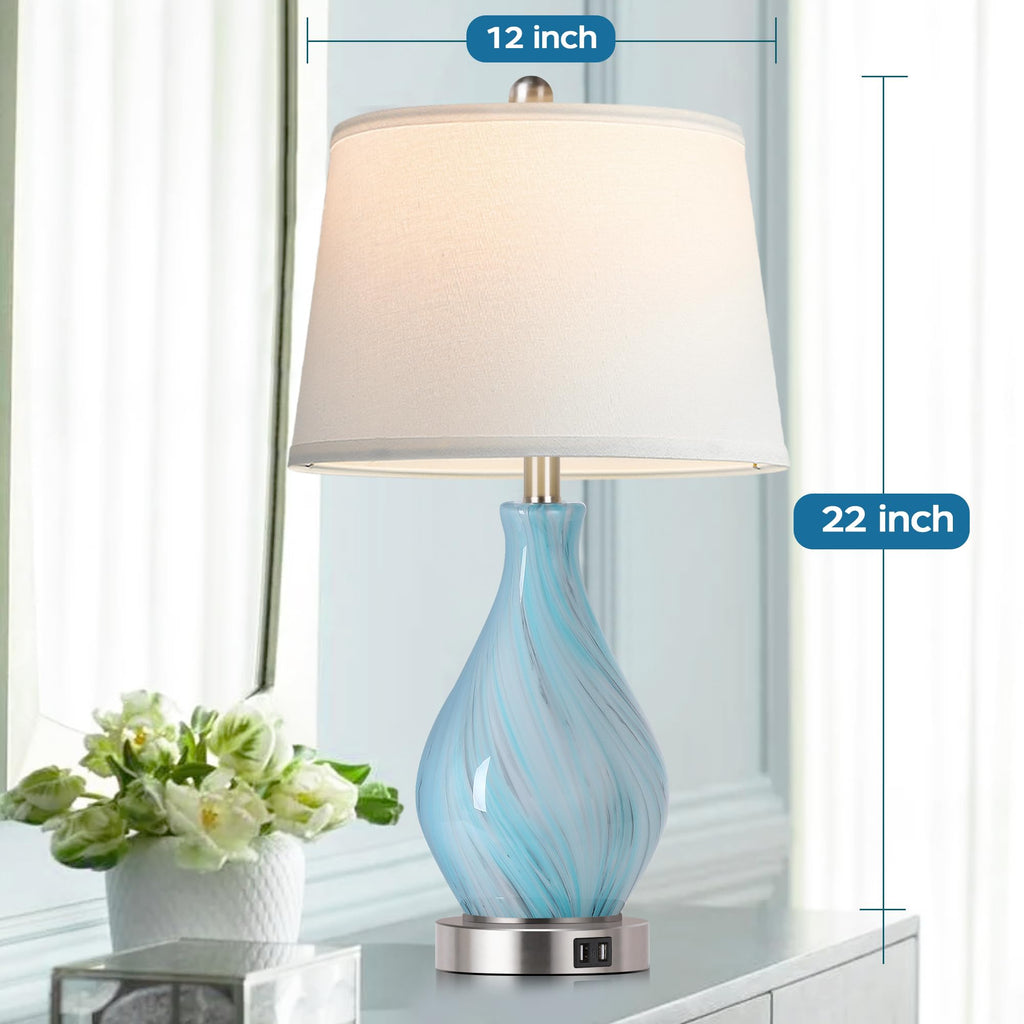 Set of 2 Touch Control Art Glass Table Lamp with USB Ports N96840