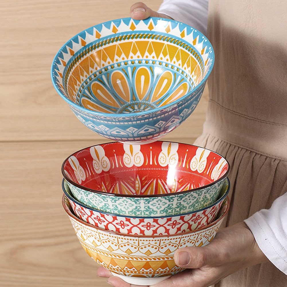 Bohemian Ceramic Cereal/Soup Bowls Set of 4 H4603