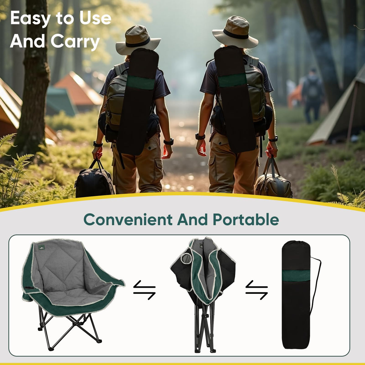 2 Pack Oversized Padded Folding Camping Chair with Cup Holder U935