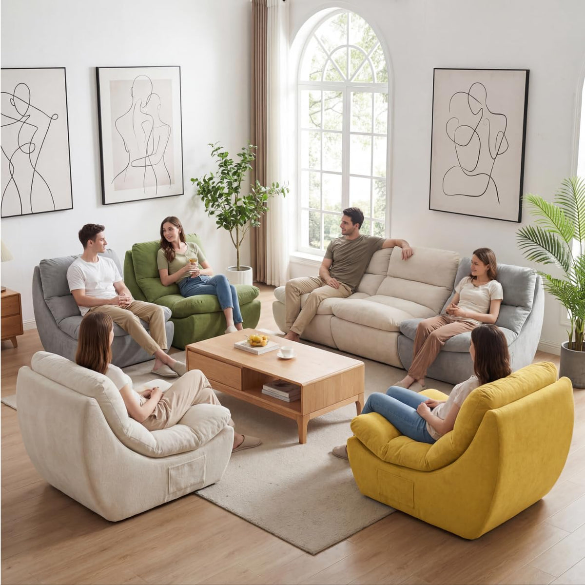 Set of 2 Yellow Anti Cat Scratch Bean Bag Chairs I850