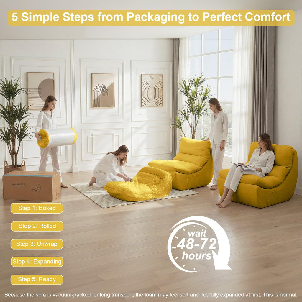 Set of 2 Yellow Anti Cat Scratch Bean Bag Chairs I850