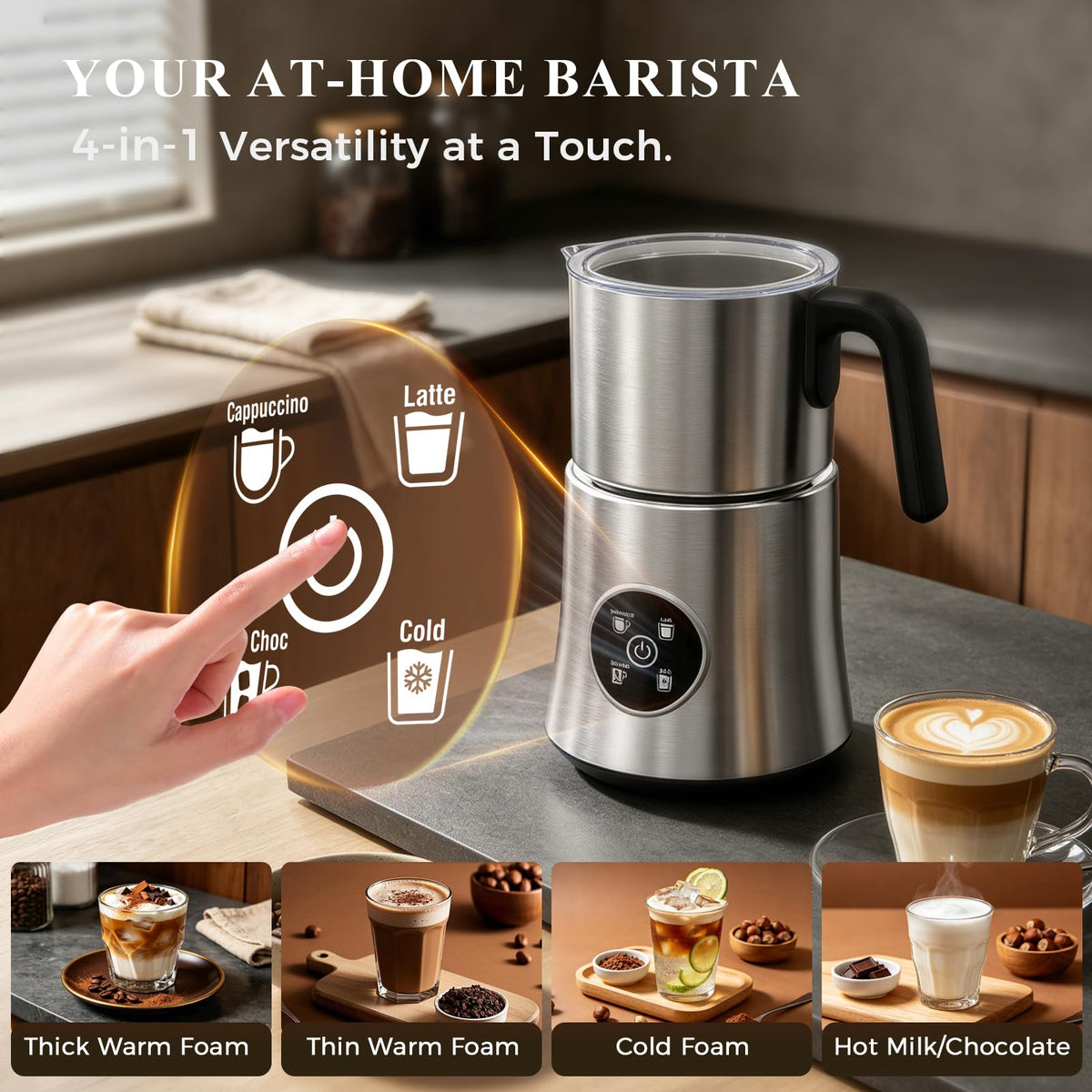 4-in-1 Electric Milk Frother and Steamer with Stainless Steel Jug W95851