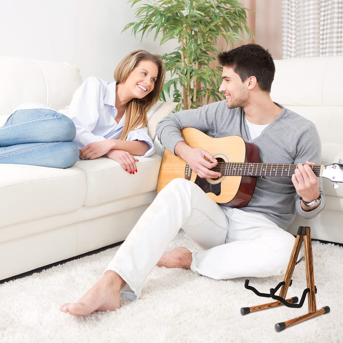 Folding Wood Acoustic Guitar Stand with Padding X63599