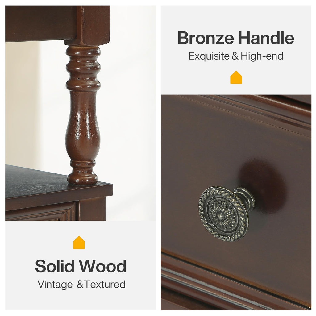 Cherry Finish Wood End Table with 2 Drawers M157913