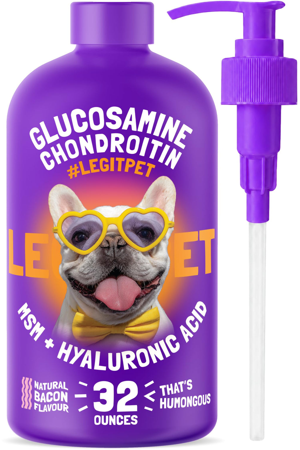 Liquid Glucosamine Chondroitin MSM Hyaluronic Acid Bacon Flavor Dog Supplement 32 oz F4668