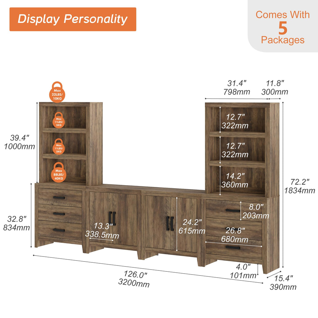Brown Wood Entertainment Center with Bookshelves L418941