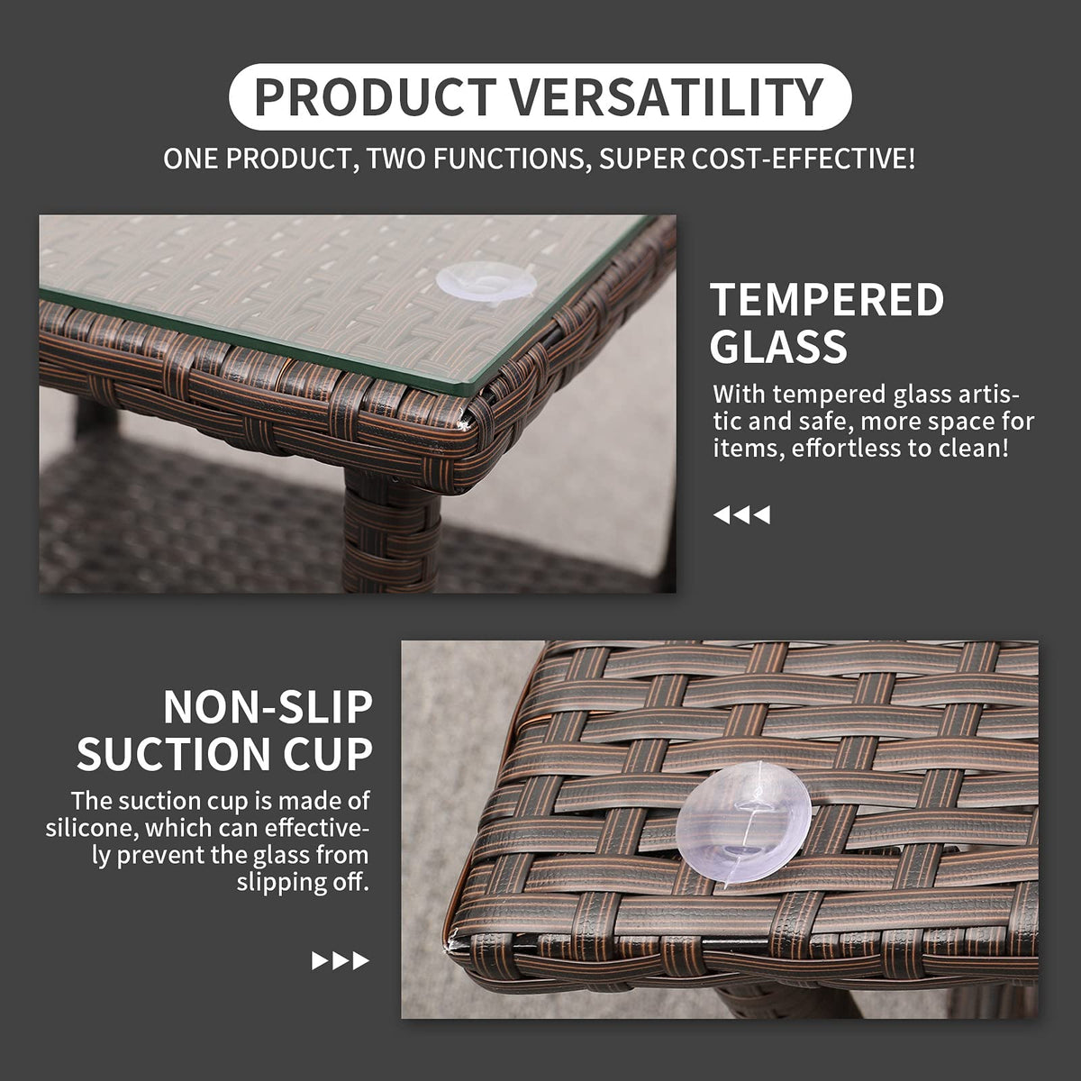 Outdoor PE Wicker Side Table with Glass Top D16004