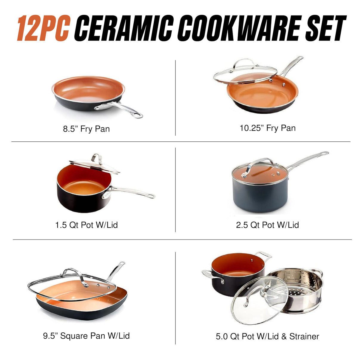 12 Pc Titanium Ceramic Nonstick Cookware Set P740349