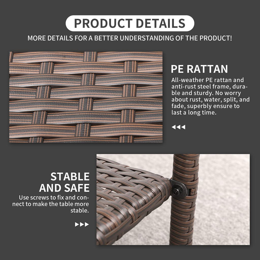 Outdoor PE Wicker Side Table with Glass Top D16004