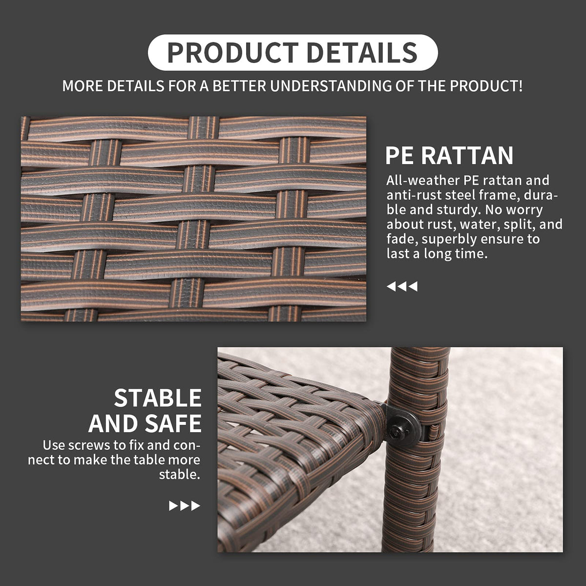 Outdoor PE Wicker Side Table with Glass Top D16004