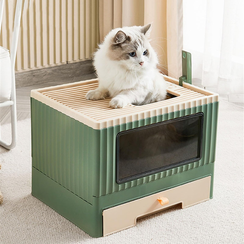 Top Entry Cat Litter Box with Lid Foldable Green I5511