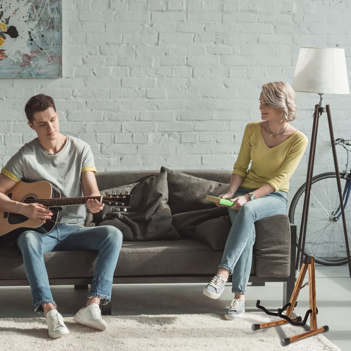 Folding Wood Acoustic Guitar Stand with Padding X63599