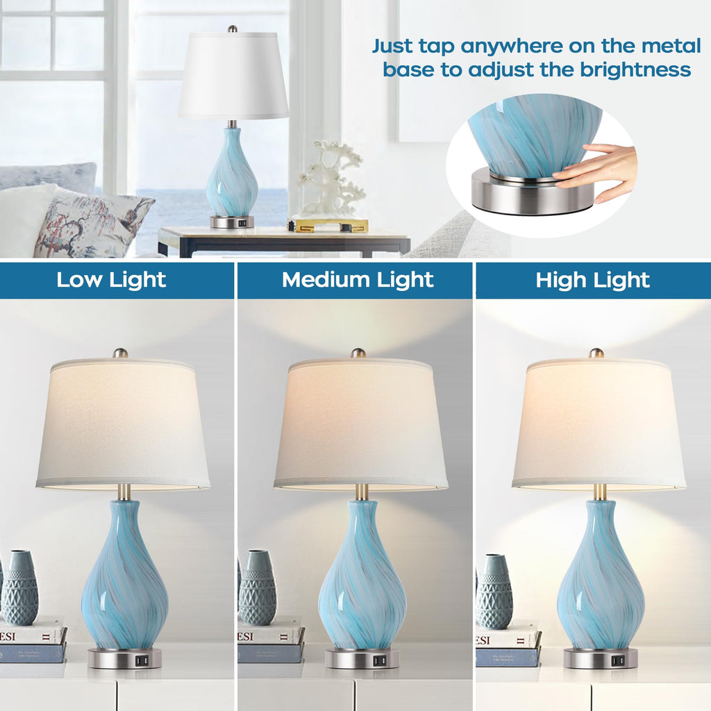 Set of 2 Touch Control Art Glass Table Lamp with USB Ports N96840