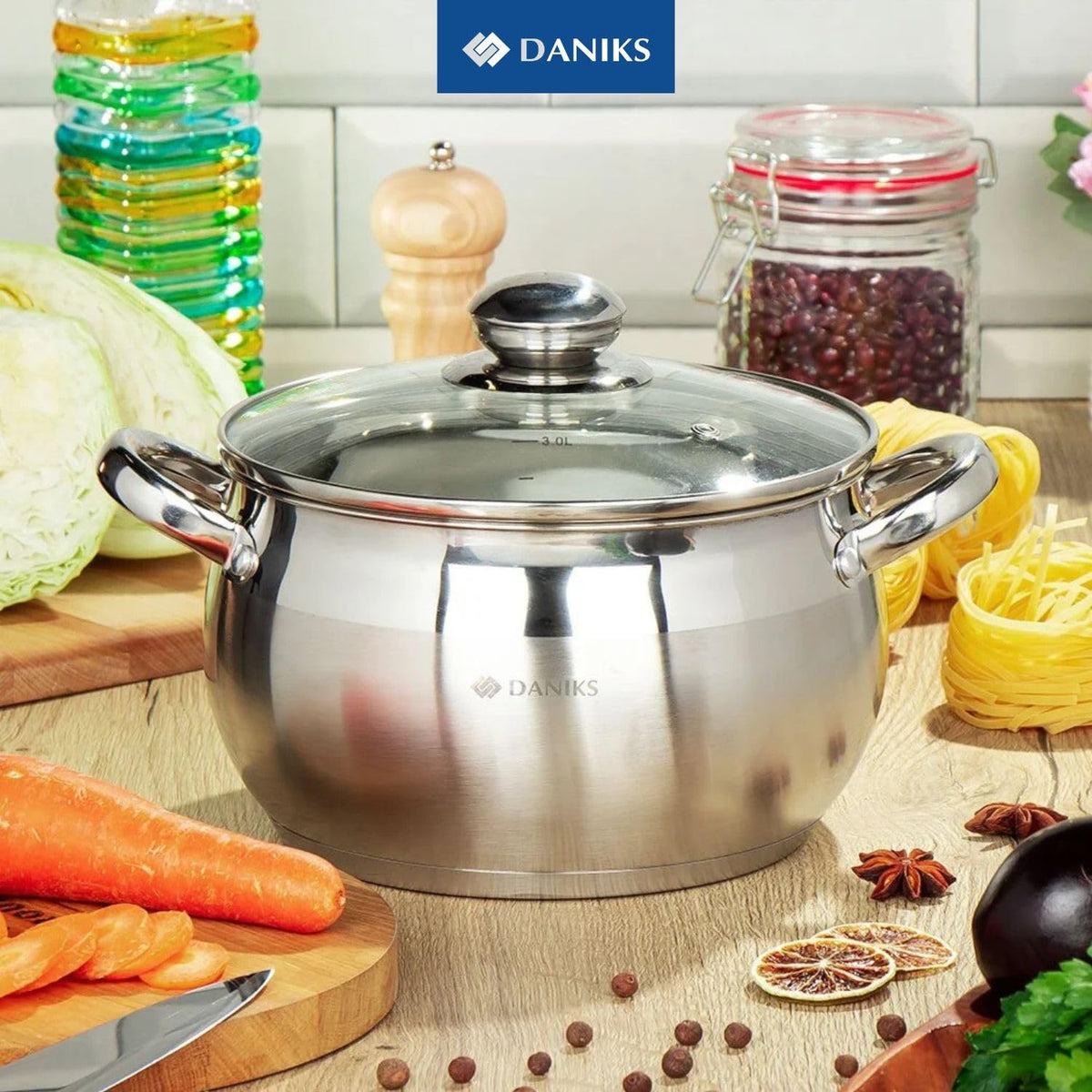 6.5 Quart Stainless Steel Stock Pot with Glass Lid F16282