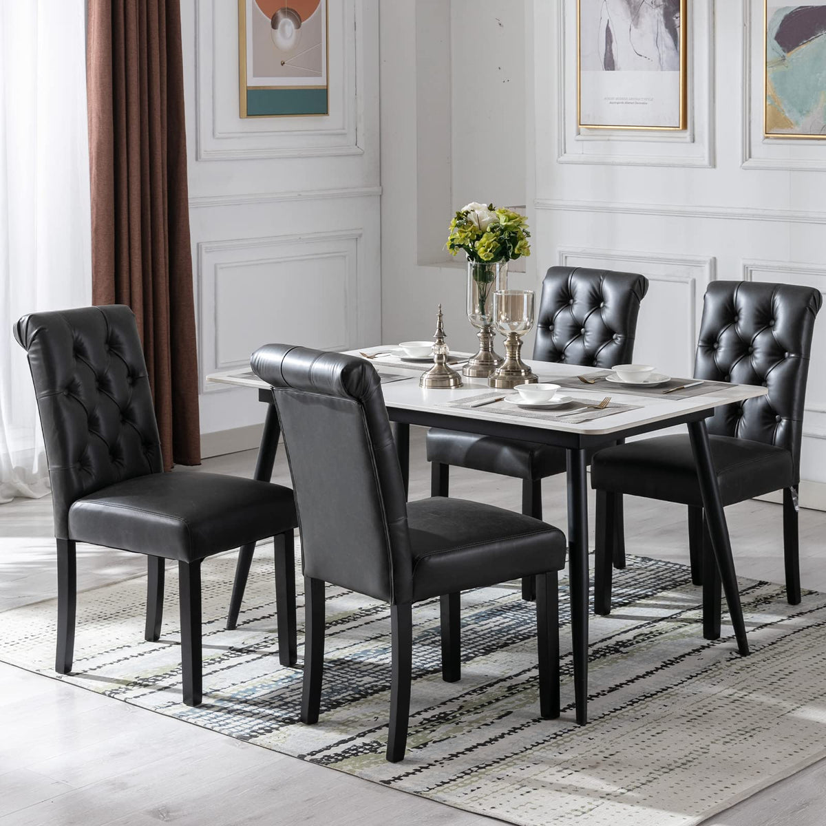 Black PU Leather Upholstered Dining Chairs Set of 4 Y235002