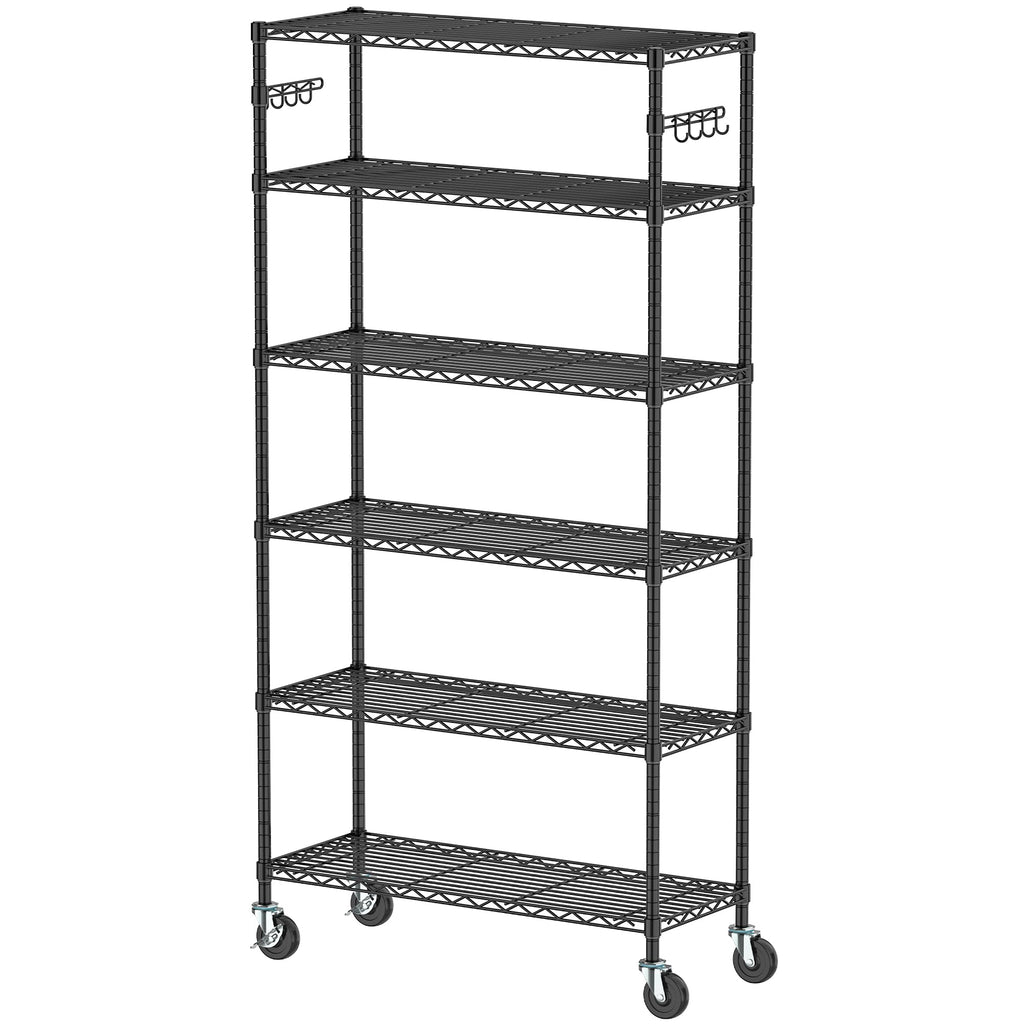 6 Tier Wire Metal Shelving Rack with Wheels Z666779
