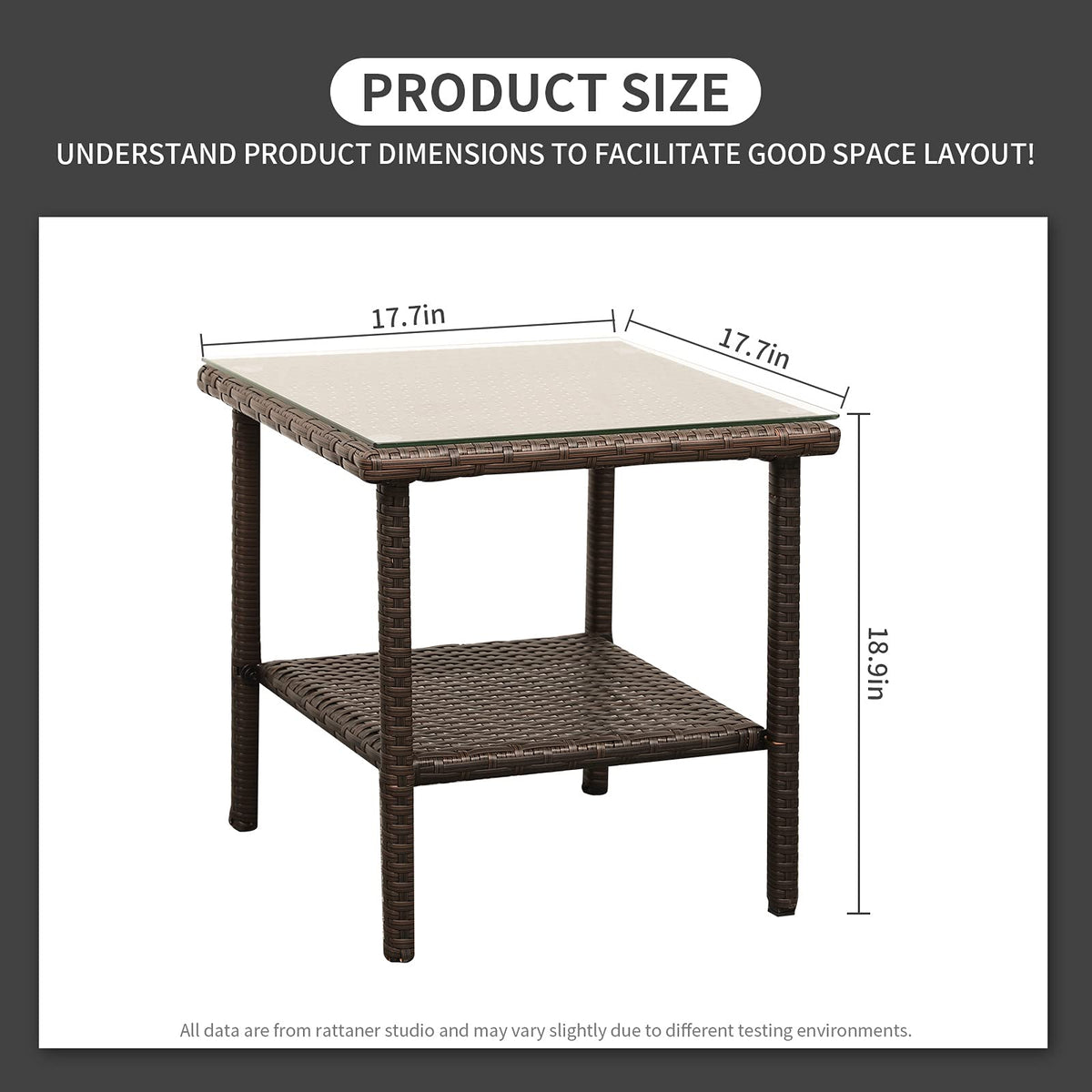 Outdoor PE Wicker Side Table with Glass Top D16004