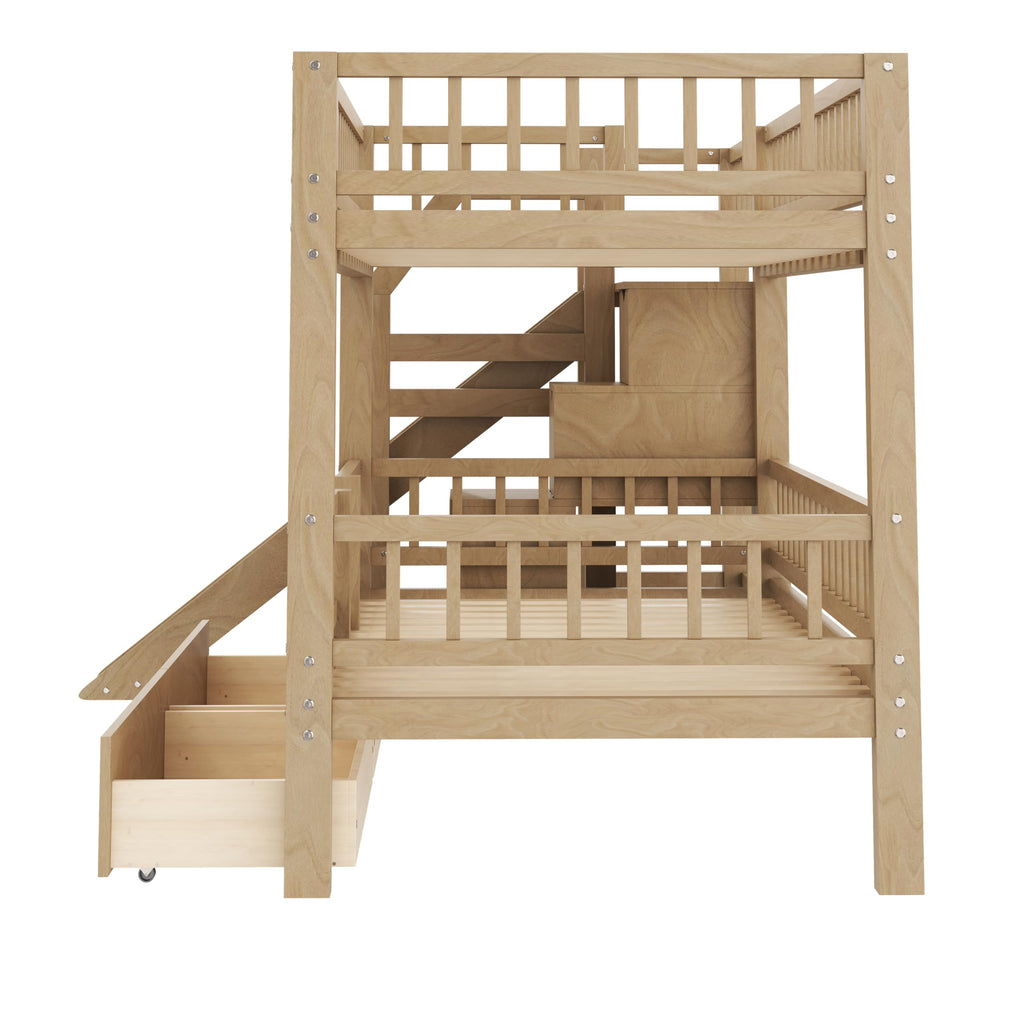 Twin Over Twin Bunk Bed with Slide and Storage Drawers V506