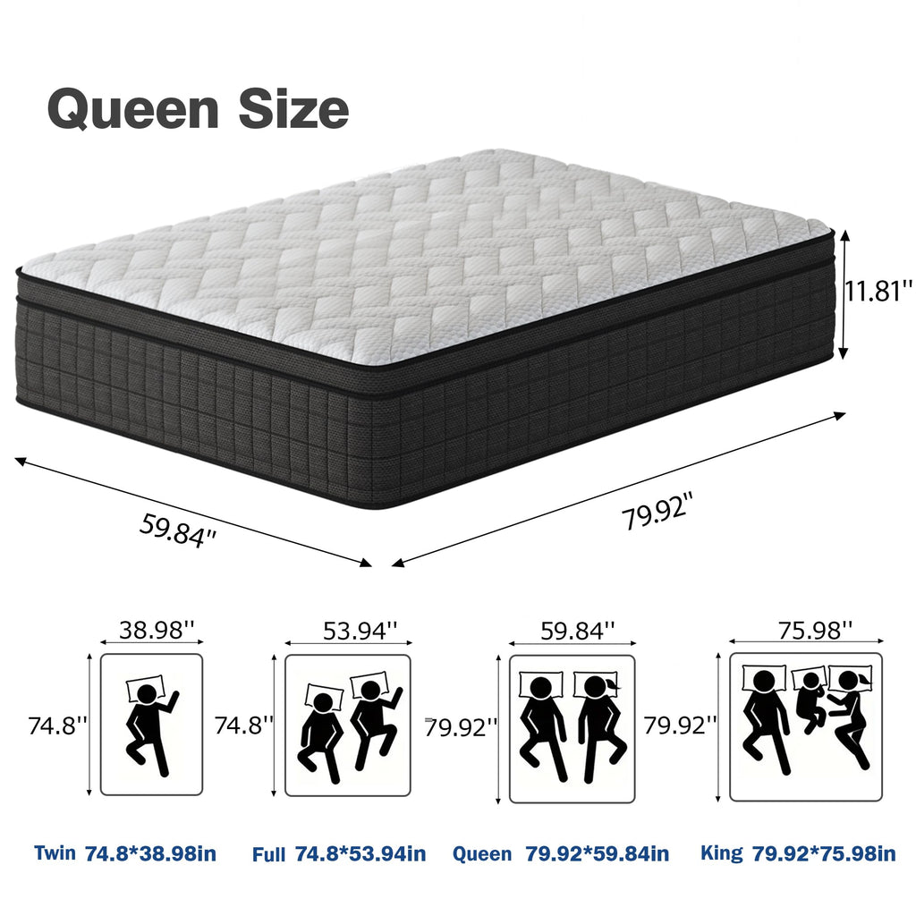 Queen 12 Inch Memory Foam Hybrid Pocket Spring Medium Firm Mattress N6607