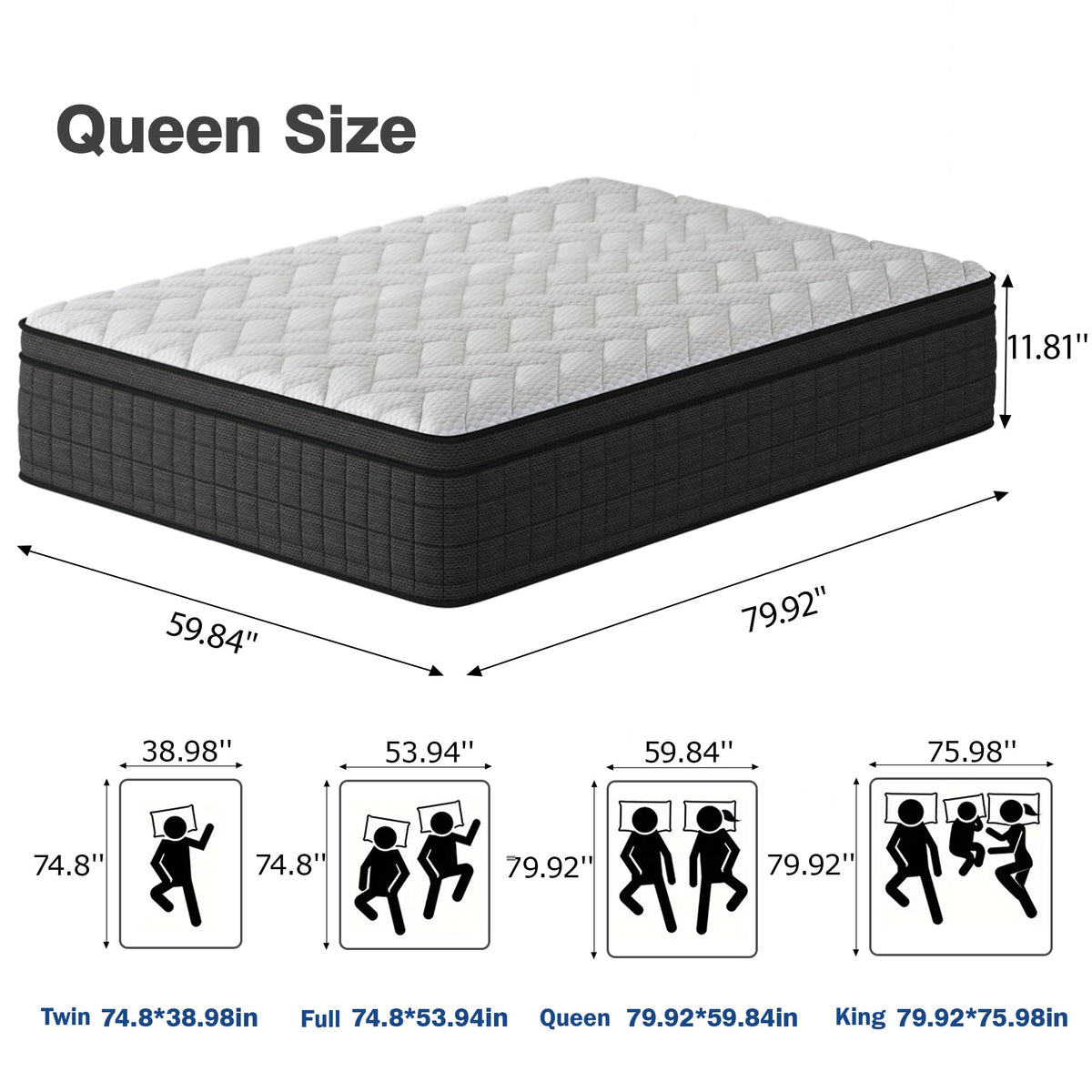 Queen 12 Inch Memory Foam Hybrid Pocket Spring Medium Firm Mattress N6607
