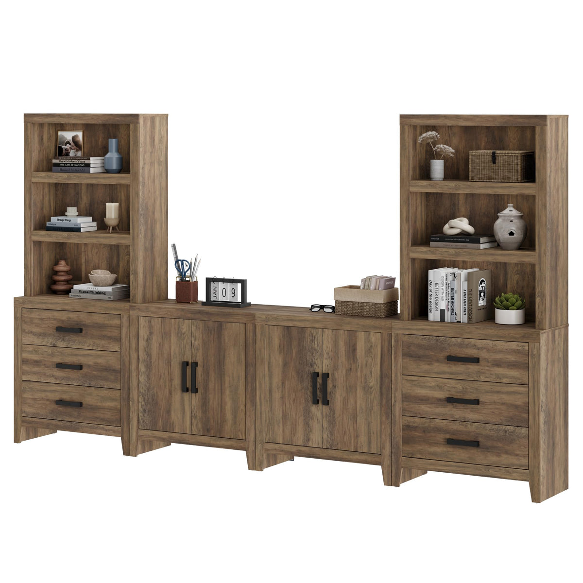 Brown Wood Entertainment Center with Bookshelves L418941