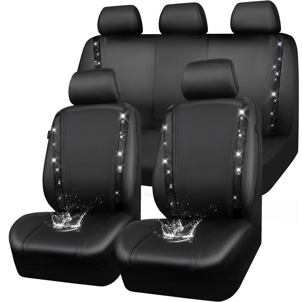 Leather Bling Diamond Car Seat Covers Full Set S7448