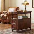 Cherry Finish Wood End Table with 2 Drawers M157913
