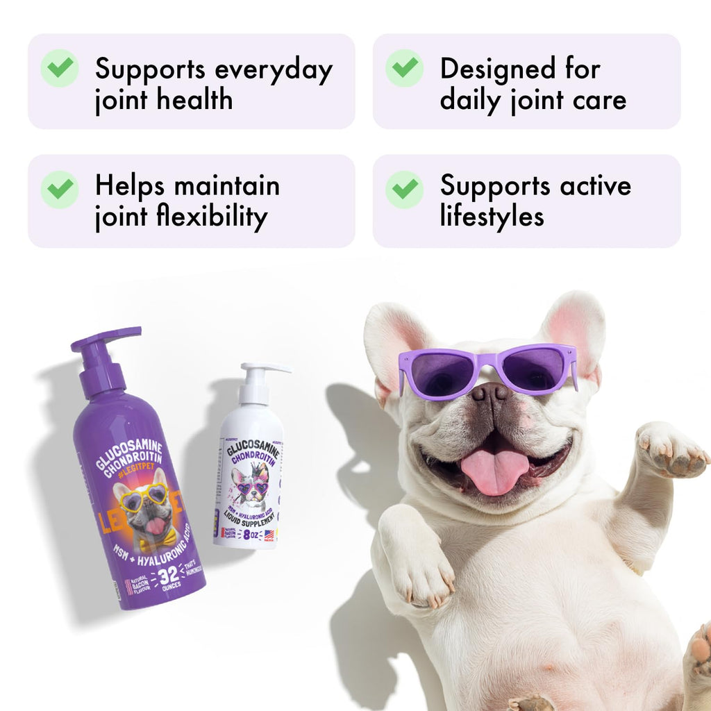 Liquid Glucosamine Chondroitin MSM Hyaluronic Acid Bacon Flavor Dog Supplement 32 oz F4668