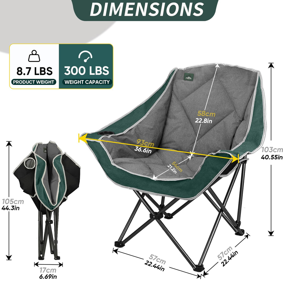 2 Pack Oversized Padded Folding Camping Chair with Cup Holder U935